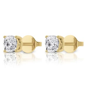 Cushion Cut Moissanite Stud Earrings 14K Gold | 0.50–2.0 CTW | Push Back | Bridal Jewelry, Anniversary Gift, Hypoallergenic