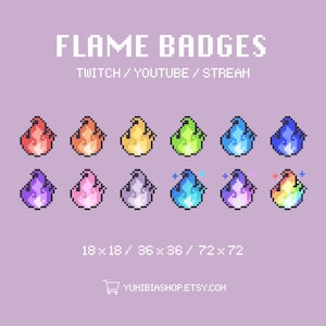 Flame Twitch Sub Badges: Pixel Art Fire Icons (12 Pack) (Digital Download)