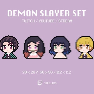 Demon Slayer Twitch Emotes | Twitch Sub Badges | Kimetsu no Yaiba | Tanjiro, Nezuko, Inosuke, Zenitsu | Twitch, Youtube, Discord | Pixel Art