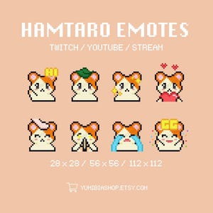 Hamtaro Twitch Emote Pack | Cute Twitch Emote | Hamster Twitch Emote | Streamer Emotes | Anime | Kawaii | Twitch, Youtube | Pixel Art