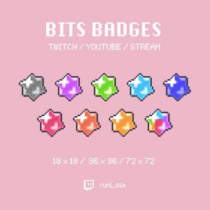 Insignias de Twitch de Bits / Insignias de Twitch Bits / Insignias de suscripción de Twitch / Lindo / Arcoíris / Roles de Discord / Twitch, Youtube, Discord / Pixel Art