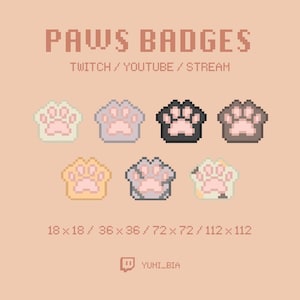 Pixel Art Cat Paws Twitch Sub Badges (7 Pack) (Instant Download)