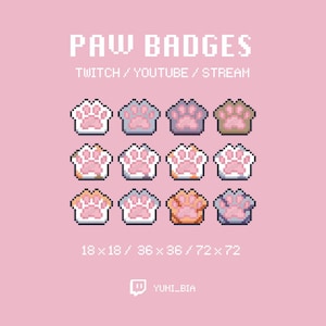 Pixel Art Paw Twitch Sub Badges: Cat/Dog Paws (Digital Download)