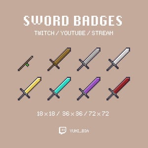 Pixel Art Sword Twitch Sub Badges: 8-Pack (Instant Download)