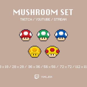 Super Mario Mushroom Pixel Art Badges: Twitch/Discord (Digital Download)