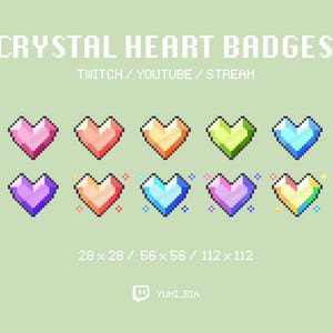 Crystal Heart Pixel Twitch Sub Badges: 10-Pack (Digital Download)