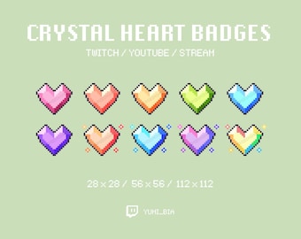 Crystal Heart Pixel Twitch Sub Badges: 10-Pack (Digital Download)