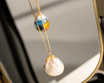 Collar de perlas hecho a mano, perla de agua dulce real, collar de perlas barrocas pintadas a mano, regalo de bodas, regalo de aniversario, collares con dijes