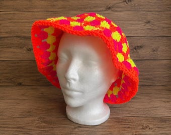 Handmade Crochet Bucket Hat | Orange / Yellow  | Festival Fashion