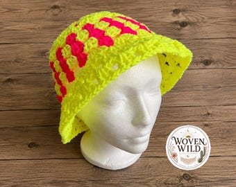 Neon Granny Square Crochet Bucket Hat