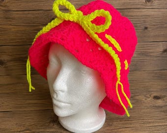 Neon Granny Square Crochet Bucket Hat