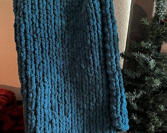 Chunky Knit Afghan | Blue  | Chenille | Blanket