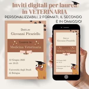 Invito Laurea Digitale Veterinaria Personalizzabile | File Stampabile e WhatsApp per Festa di Laurea Facoltà Sanitarie