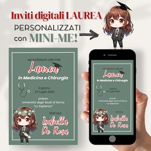 Invito Laurea Personalizzato con mini-me | Illustrazione Digitale UNICA del Laureato | PDF per Stampa e Whatsapp