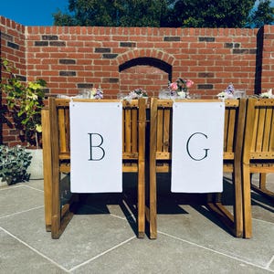 Wedding decor - fabric chair signs for the bride and groom