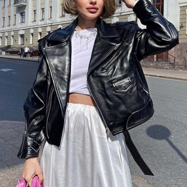 Cropped Denim Biker Jacket