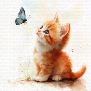 Clipart chaton et papillon | 10 fichiers JPG de haute qualité | Téléchargement numérique | Fabrication de cartes | Clipart chats | Créations numériques en papier | Scrapbooking