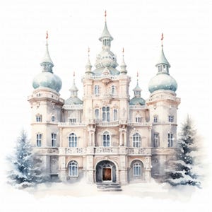 Winter Castle Clipart | 10 High Quality JPGs | Digital Download | Junk Journal | Scrapbooking | Watercolor Clipart | Digital Paper Craft