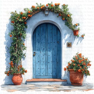 Śródziemnomorskie Drzwi Clipart | 10 Wysokiej Jakości JPG | Pobieranie Cyfrowe | Tworzenie Kartek | Cyfrowe Rzemiosło Papierowe | Scrapbooking | Sztuka Przedszkolna