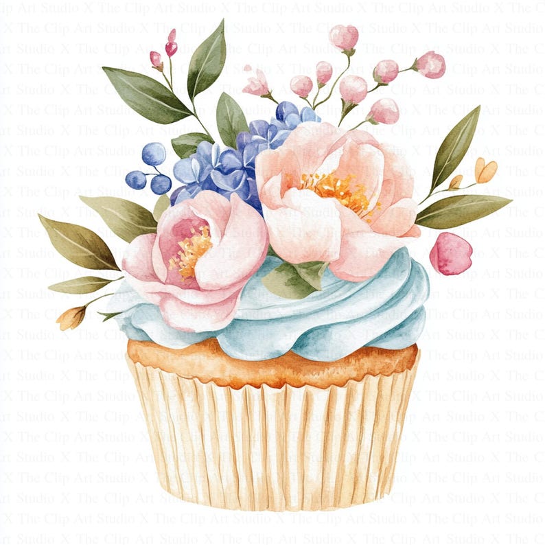 Floral Cupcake Clipart | 10 High Quality Jpgs | Digital Download | Junk ...
