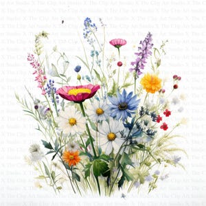 Whimsical Flowers Clipart | 10 High Quality JPGs | Digital Download | Paper Craft | Junk Journal | Wildflowers, Printable Watercolor Clipart