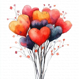 Adorable Hearts Bouquet Clipart | 10 High Quality JPGs | Digital Download | Digital Paper Craft | Watercolor Hearts | Watercolor Clipart