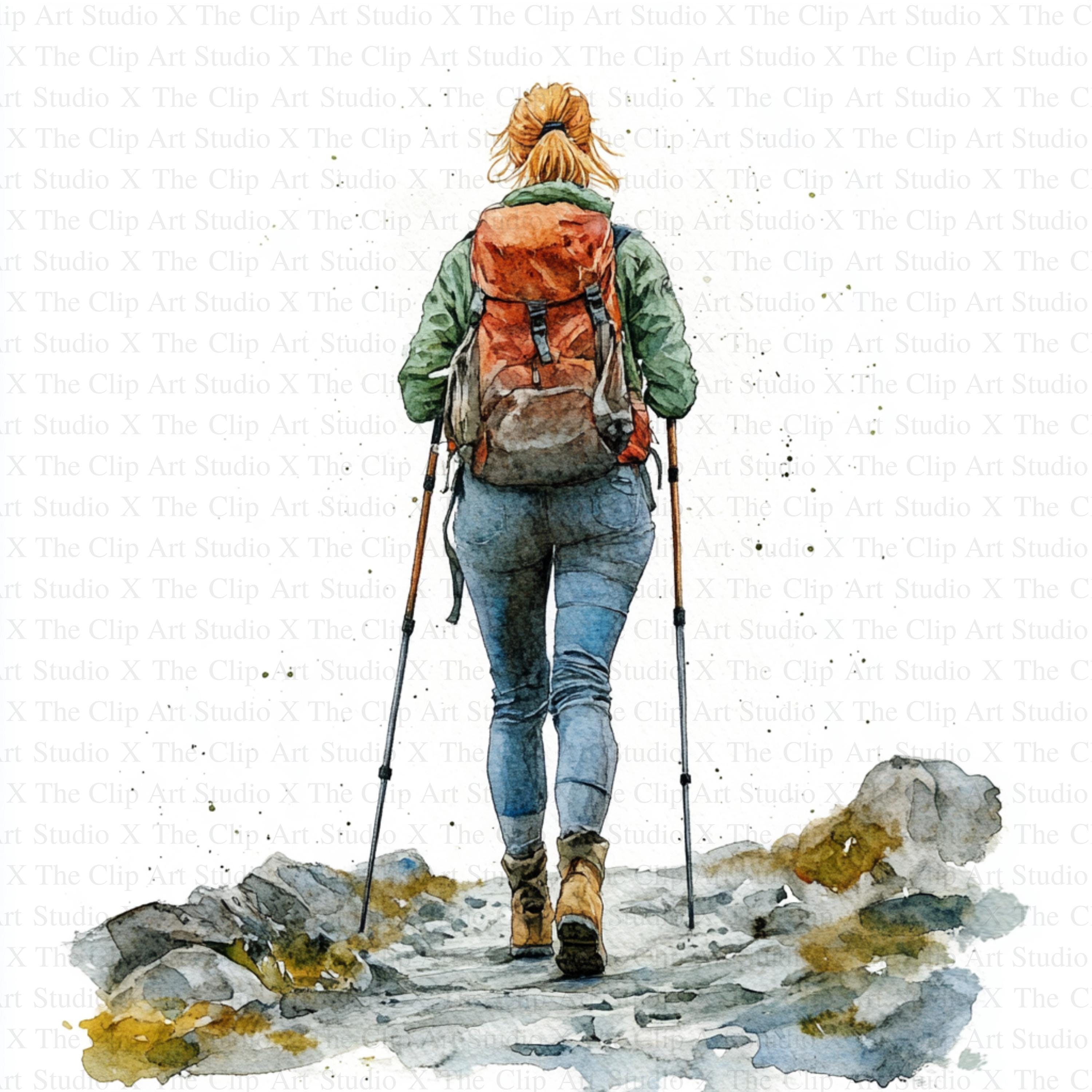 Woman Hiking Clipart 10 High Quality Jpgs Digital Download Junk Journal