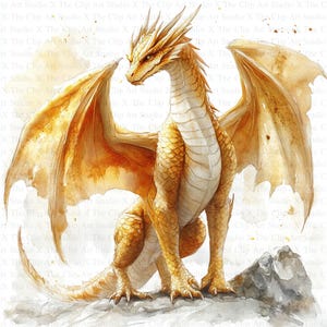 Goldener Drache Clipart | 10 hochwertige JPGs | Digitaler Download | Druckbare Aquarell Clipart | Papiermodelle | Junk Journal | Chinesischer Drache