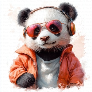 Panda sympa | 10 fichiers JPG de haute qualité | Téléchargement numérique | Disco Panda | Ours panda | Clipart aquarelle imprimable | Créations en papier | Journal indésirable