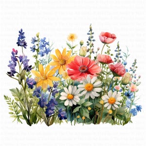Wildflower Flowerbed Clipart | 10 High Quality JPGs | Digital Download | Floral | Printable Watercolor Clipart | Paper Craft | Junk Journals