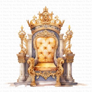 Golden Throne Clipart | 10 High Quality JPGs | Digital Download | Paper Craft | Junk Journals | King Princess Throne | Watercolor Clipart
