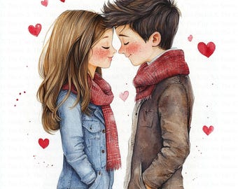 Love Couple Clipart | 10 High Quality JPG | Digital Download | Paper Craft | Junk Journal | Lovers | Romantic Teens | Watercolor Clipart
