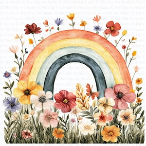 Varias imágenes prediseñadas de arcoíris / 10 archivos JPG de alta calidad / Descarga digital / Arcoíris de guardería en flores / Imágenes prediseñadas de acuarela imprimibles / Manualidades de papel