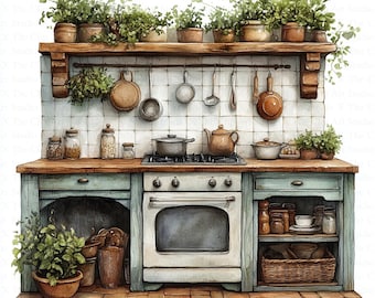 Klipart z akwarelową wróżką kuchenną | 10 wysokiej jakości plików JPG | Pobieranie cyfrowe | Dziennik śmieci | Scrapbooking | Clipart | Cyfrowe rzemiosło papierowe