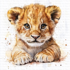 Clipart mignon lionceau | 10 fichiers JPG de haute qualité | Téléchargement numérique instantané | Art pour chambre d'enfant | Fabrication de cartes | Clipart Safari | Créations numériques en papier