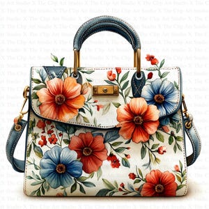 Clipart floral sac à main aquarelle | 10 fichiers JPG de haute qualité | Téléchargement numérique | Clipart numérique | Créations en papier | Porte-monnaie floral | Pochette fleurie