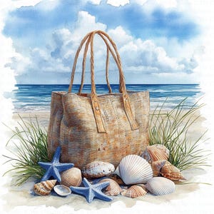 Beach Bag Clipart | 10 High Quality JPGs | Digital Download | Digital Paper Craft | Junk Journal | Watercolor Beach Bag | Watercolor Clipart