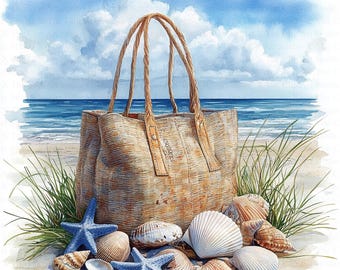 Beach Bag Clipart | 10 High Quality JPGs | Digital Download | Digital Paper Craft | Junk Journal | Watercolor Beach Bag | Watercolor Clipart