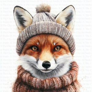 Fuchs mit Hut Clipart | Hochwertige JPGs | Digitaler Download | Druckbare Aquarell Clipart | Papiermodelle | Junk Journal | Winter Fuchs Baby