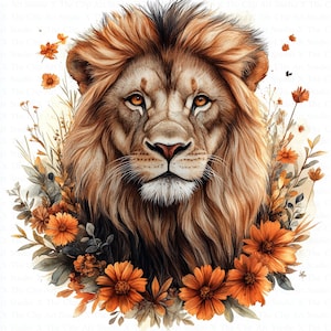 Floral Lion Clipart | 10 High Quality JPG | Digital Download | Paper Craft | Junk Journals | Art | Vintage Lion Clipart | Watercolor Clipart
