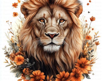 Floral Lion Clipart | 10 High Quality JPG | Digital Download | Paper Craft | Junk Journals | Art | Vintage Lion Clipart | Watercolor Clipart