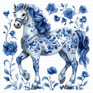 Clipart de caballo azul de Delft / 10 archivos JPG de alta calidad / Descarga digital / Arte / Fabricación de tarjetas / Clipart de caballo / Azulejo holandés / Ilustración vintage