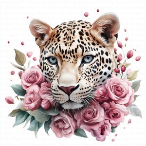 Floral Leopard Clipart | 10 High Quality JPGs | Instant Digital Download | Scrapbooking | Printable Watercolor Clipart | Digital Paper Craft