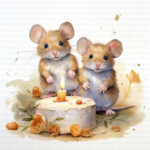 Imágenes prediseñadas de la fiesta familiar de ratones / 10 archivos JPG de alta calidad / Descarga digital / Revistas basura / Ratón y queso / Imágenes prediseñadas de acuarela / Manualidades de papel