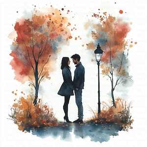 Couple In Park Clipart | 10 High Quality JPGs | Digital Download | Digital Paper Craft | Junk Journals | Lovers Clipart | Watercolor Clipart