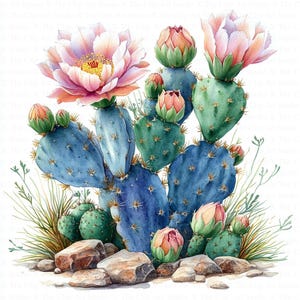 Cactus in Desert Clipart | 10 High Quality JPGs | Digital Download | Blooming Cactus | Watercolor Clipart | Paper Craft | Junk Journals