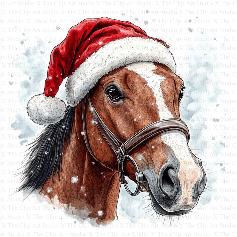 Watercolor Christmas Horses Clipart | 10 High Quality Jpgs | Digital ...