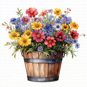 Wildflowers Clipart | 10 High Quality JPGs | Digital Download | Paper Craft | Junk Journal | Wildflowers in Bucket | Watercolor Clipart