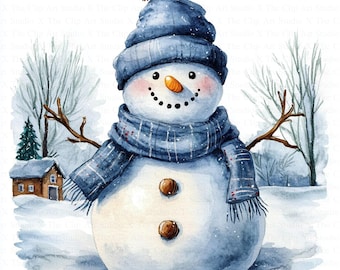 Snowman Clipart | 10 High Quality JPGs | Digital Download | Christmas Clipart | Printable Watercolor Clipart | Paper Craft | Junk Journal