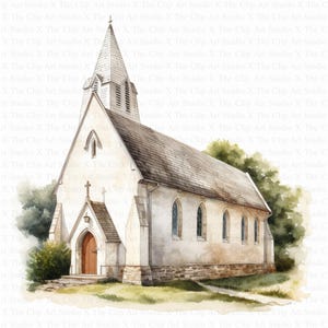 Church Clipart | 10 High Quality JPGs | Digital Download | Paper Craft | Junk Journal | Old Chapel | Printable Watercolor Clipart | Clip Art